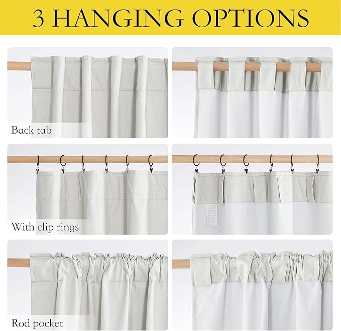 NICETOWN 100% Blackout Linen Curtains with Thermal Insulated White Liner, Ivory, 52" W x 63" L, Set of 2, Burlap Textured Linen Look Privacy Window Treatment for Kitchen, Farmhouse Style