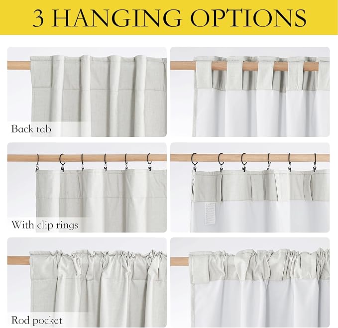 NICETOWN 100% Absolutely Blackout Linen Curtains with Thermal Insulated White Liner, Ivory, W52, 2 Pieces, Back Tab Noise Reducing Textured Linen Look Windows Curtains 95" Length for Classroom