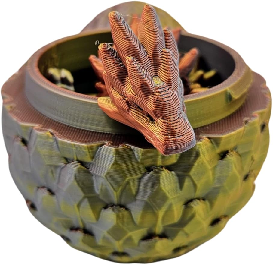 Surprise Dragon Egg Articulating Gemstone Dragon Fidget Toy - 3D Printed Flexi Dragons Flexible ADHD, Autism, Relief Anxiety - Articulated Joints (Gold Copper Silver)