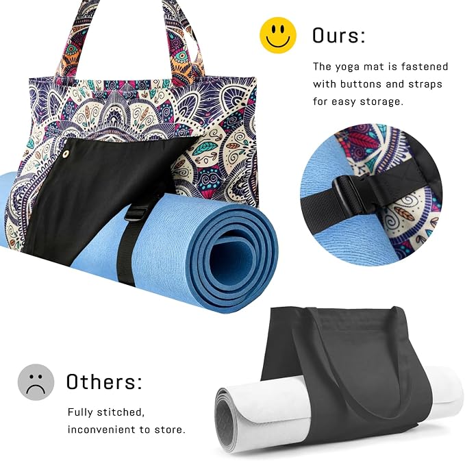 Mandala Yoga Mat Bag Large Yoga Bags and Carrier Fits All Your Stuff Yoga Tote Bags with Zipper Pocket Pilates Bag