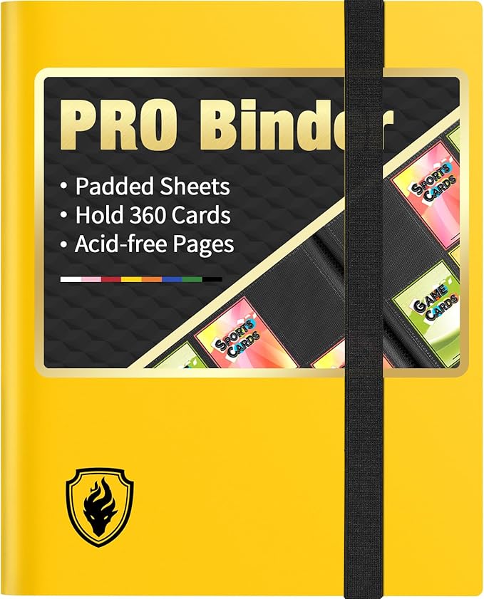 Premium 9 Pocket Trading Card Binder Holds 360 Cards, Side-Loading Card Album, Sturdy TCG, MTG, Yugioh & Sport Card Collection Folder - Yellow