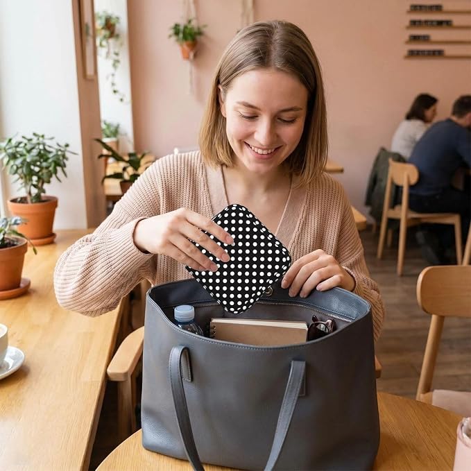 Polka Dot Black Polkadot Black And White Period Bag For Women,Portable Sanitary Napkin Period Pad Pouch For Purse, Small Make Up Bags