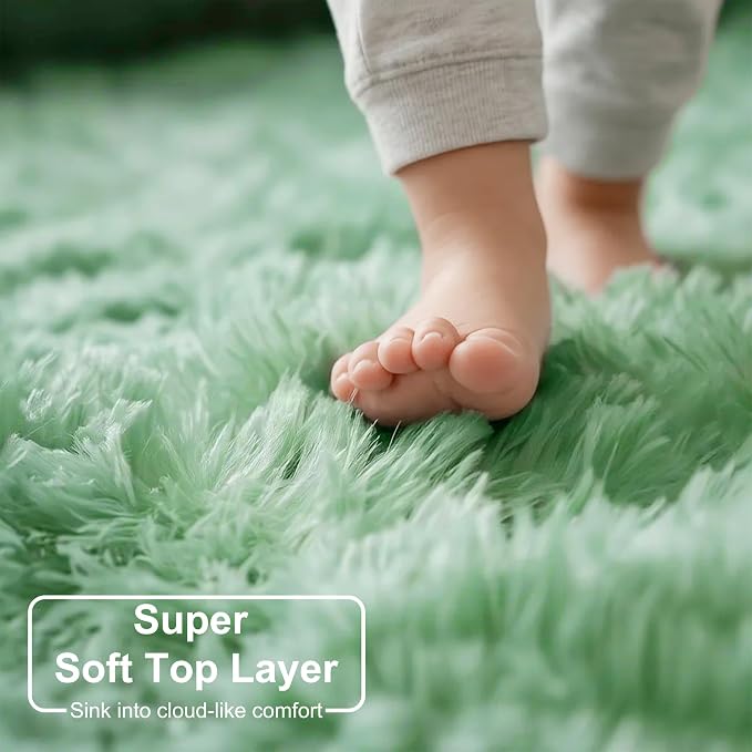 Amdrebio Sage Green Round Rug 6Ft for Living Room Bedroom, Fluffy Furry Circle Rugs for Nursery, Classroom, Baby Kids Room Decor, Cute Shaggy Area Rug for Teen Boys, Fuzzy Plush Light Mint Carpet