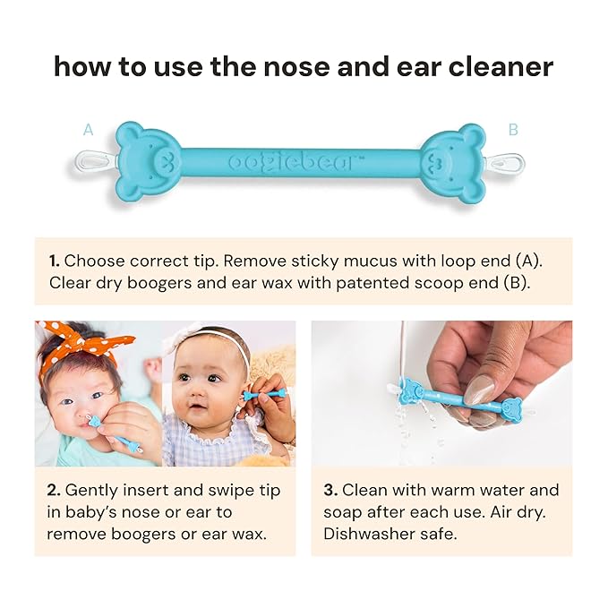 oogiebear: Baby Nose Cleaner & Ear Wax Removal Tool - Safe Booger & Earwax Removal for Newborns, Infants, Toddlers - Dual-Ended - Essential Baby Stuff, Diaper Bag Must-Have, with CASE