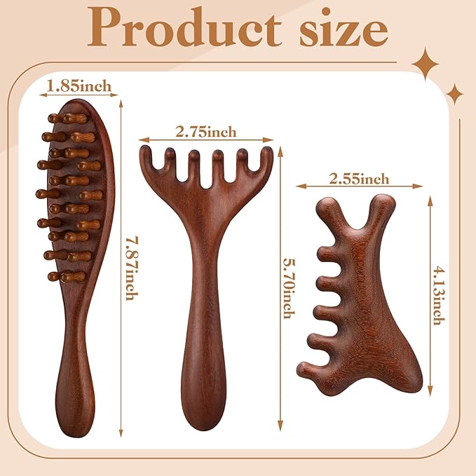 ProSuites 3 Pack Wooden Scalp Massager Tool Loc Combs,Long Handle Head Massage Scalp Loc Brush for Dreads,Multifunctional Hair Massager Tool for Men & Women