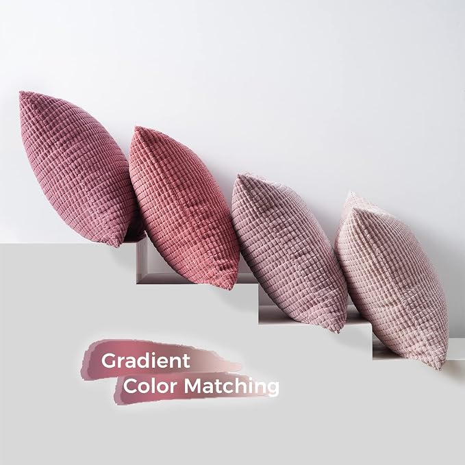 Topfinel 4 Packs Pink Decorative Throw Pillow Covers 24x24 Inch for Living Room Couch Bed Sofa, Boho Western Farmhouse Home Decor, Square Soft Moss Corduroy Fall Cushion Case 60x60 cm