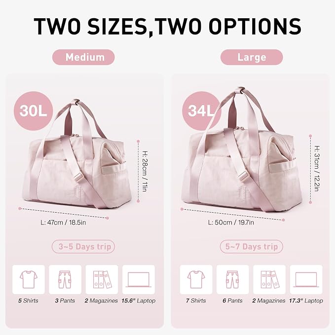 BAGSMART BAGSMART Gym Bag for Women, Carry on Weekender Overnight Bag, Travel Duffel Bags with Trolley Sleeve, Personal Item Travel Bag Tote Bag Workout Dance Bag(Light Beige-Large)