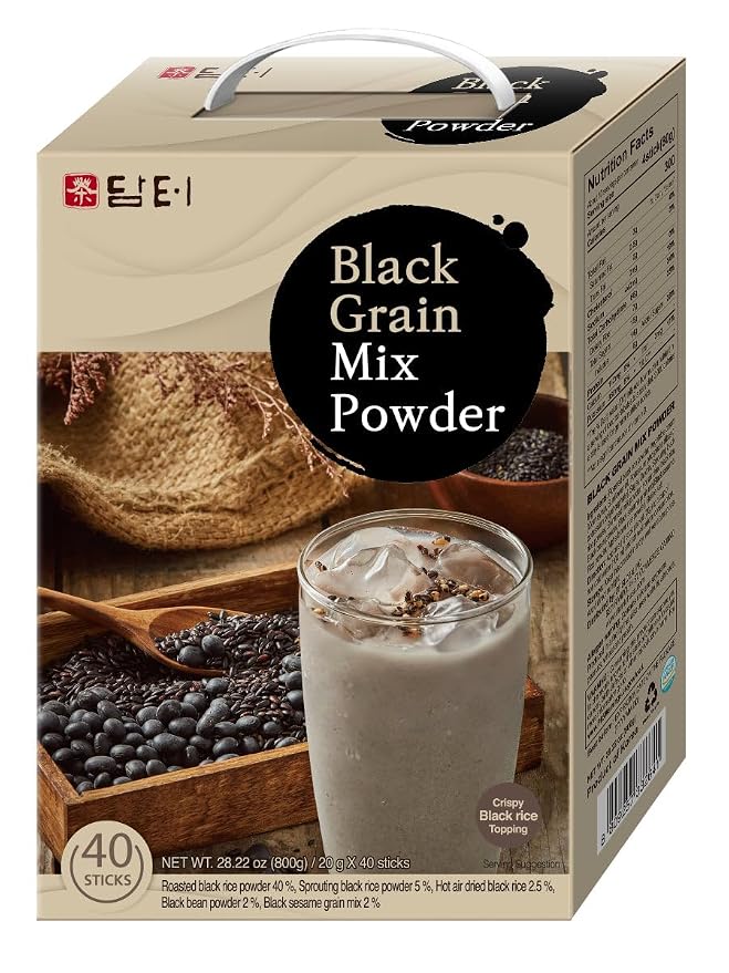 Damtuh Korean Grain Drink Mix Bundle – Black Grain Misugaru Powder + Walnut Almond Adlay Tea Powder (Job’s Tears/Yulmu), Latte-Style Drink, Caffeine-Free 18g x 50 / 20g x 40 Stick Packs