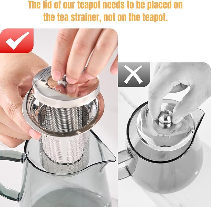 PARACITY Glass Teapot Stovetop 32OZ, Borosilicate Clear Tea Kettle with Removable 18/8 Stainless Steel Infuser, Teapot Blooming and Loose Leaf Tea Maker Tea Brewer (Black, 550ML)