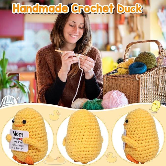 AICase Mother’s Day Gifts for Mom from Daughter Son Funny Positive Duck Gifts Emotional Support Nuggets Inspirational Crochet Animals Handmade Cheer Duck Decor Birthday Gifts for Mom Mother