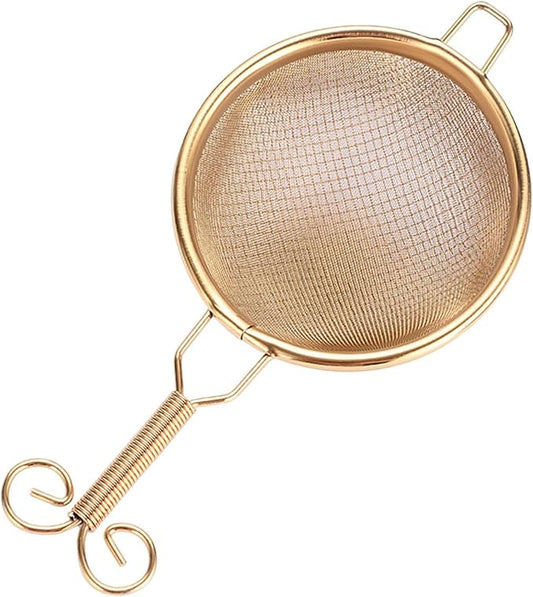 Generic Copper Tea Strainer Mesh Tea Filter Double-layer Tea Drain Household Tea Infuser for Hotel, C, 13.3cmx6cm