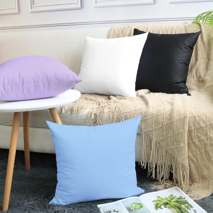 4-Pack 100% Cotton Comfortable Solid Decorative Throw Pillow Case,Thmyo Square Cushion Cover Pillowcase Sublimation Blank Pillow Covers DIY Throw Pillowcase for Sofa(16x16 inch/ 40x40cm,Light Purple)
