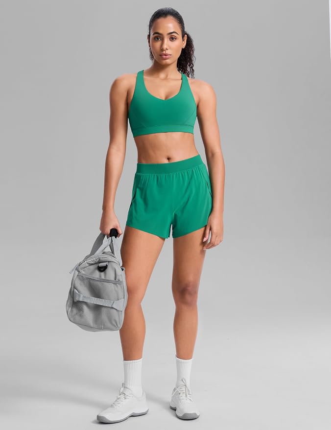CRZ YOGA Butterbreeze Criss Cross Back Sports Bras for Women - V Neck Adjustable Straps Padded Workout Training Crop Top