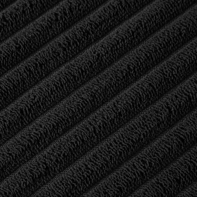 Fancy Homi Pack of 2 Soft Corduroy Decorative Throw Pillow Covers with Pom-poms, Solid Square Cushion Pillow Cases Set for Couch Sofa Bedroom Car Living Room (16x16 Inch/40x40 cm, Black)