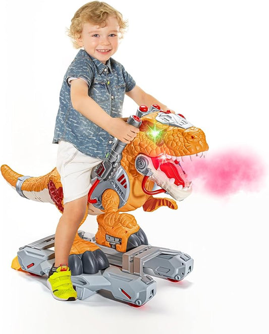 Dinosaur Ride On Toy Cars for Kids, Toddler Electric Ride On Toys with Music, Light & Smoke, 3-5 Year Old boy Gift, Preschool Kids Scooter Foot-to-Floor Walker for Indoor Outdoor
