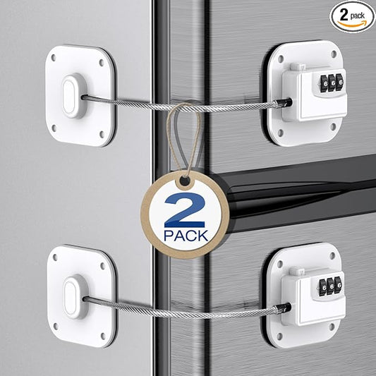 Fridge Refrigerator Lock with Combination, Heavy Duty Lock for Cabinet, Drawers, Closet, Safety Easy Install No Keys Needed (White-2Pack)