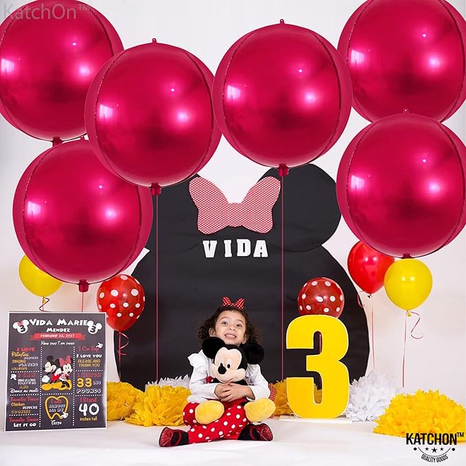 KatchOn, Large Pink Round Foil Balloons Set - 22 Inch, Pack of 6 | Metallic Hot Pink Balloon for pink Theme Birthday Decorations | Metallic Balloons | Mylar Balloon for Wedding Decoration