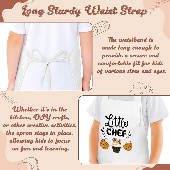 R HORSE Kid Apron and Chef Hat Set - 2Pcs White Little Chef Adjustable Children Kitchen Toddler Apron for Boys Girls, Funny Dress up Pretend Play Toy Birthday Gift for Kids Cooking Baking Painting
