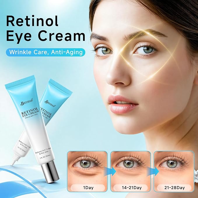 Retinol Eye Cream - Eye Cream for Dark Circles, Puffiness, Anti Aging, with Peptides, Caffeine, Hyaluronic Acid, Reduces Bags, Dark Circles Under Eye Treatment, Smooths Wrinkles & Fine Lines, 1 fl. oz