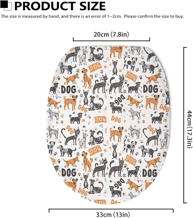 Dog Toilet Seat Cover, Bathroom Accessories with Elastic Band at Bottom Toilet Seat Cover, Flannel Soft and Dustproof Toilet Lid Cover