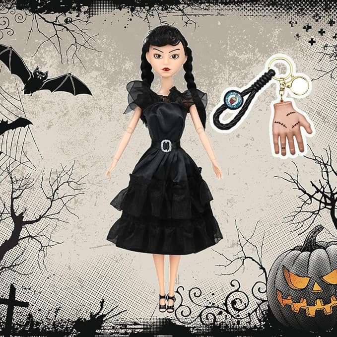Dumwick 11.5'' Adams Doll with Gift Box, High Heels, Black Dress, and Hair, Perfect Christmas and Birthdays Toy Gift for Girls & Fans(A2)