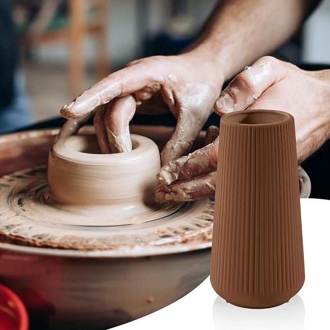 Caramel Ceramic Vase, GUKJOB Small Cute Flower Vase for Pampas Grass, Home, Living Room, Dining Table, Farmhouse, Office Decor, Bedroom, Table, and Kitchen Shelf (Caramel)