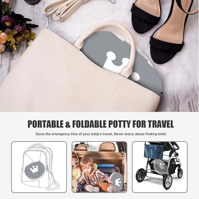 Portable Potty for Toddler Travel Foldable Potty Seat for Toddler Training Toilet for Kids Boys Girls Car On The Go Potty Travel Toilet Chair for Camping Park Indoor/Outdoor (Grey)
