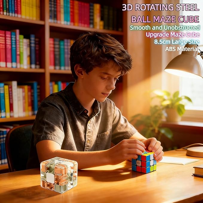 3D Maze 3x3 Speed Cube, 3x3 Maze Ball Labyrinth Game, Unlock The Path from Start to Finish, Challenging Fidget Toy & Concentration Game for Kids & Adults (A)