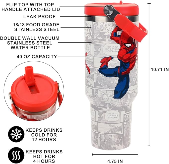 Bioworld Spider-Man Web Swinging Poses White 40 Oz Stainless Steel Water Bottle