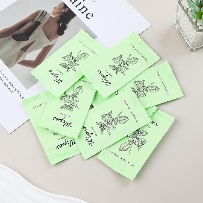 Individual Hand Wipes Wet Wipes Travel Size,Wet Wipes Individually Wrapped | 60PCS Bulk Cleansing Travel Size Wipes for Wedding Travel Restaurant Barbecue(Mint)