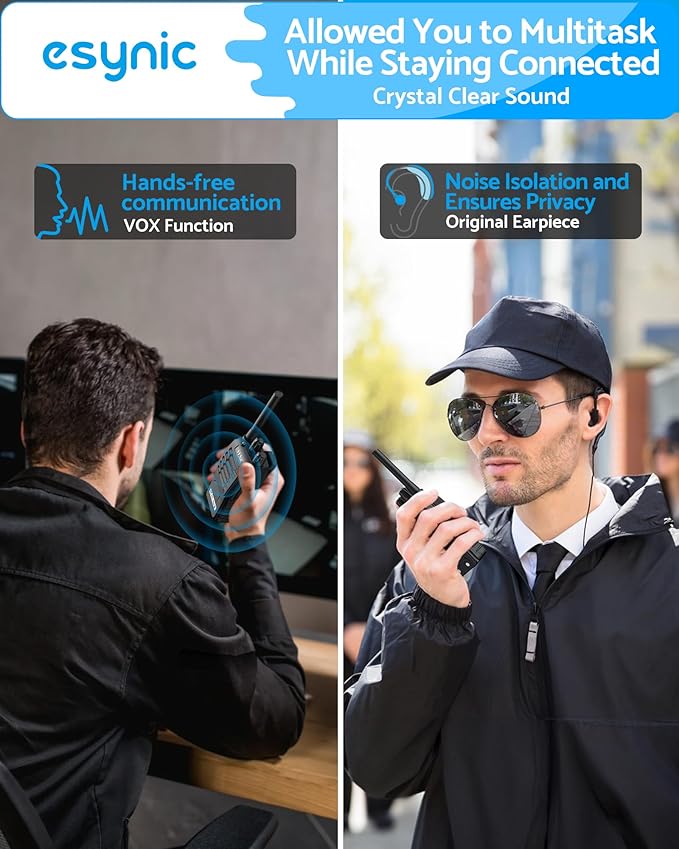 Walkie Talkies for Adults,eSynic 2Pcs Professional Walkie Talkies Rechargeable Long Range 2 Way Radio Handheld Portable Walkie Talkies Supports VOX&16 Channel with LED Light Original Earpieces etc
