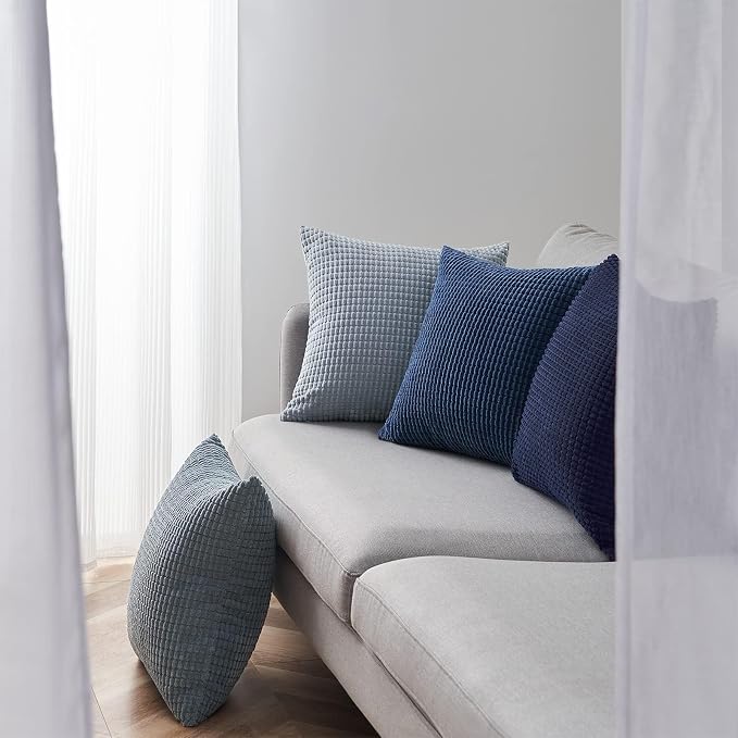 Topfinel 4 Packs Blue Decorative Throw Pillow Covers 22x22 Inch for Living Room Couch Bed Sofa, Boho Western Farmhouse Home Decor, Square Soft Moss Corduroy Fall Cushion Case 55x55 cm
