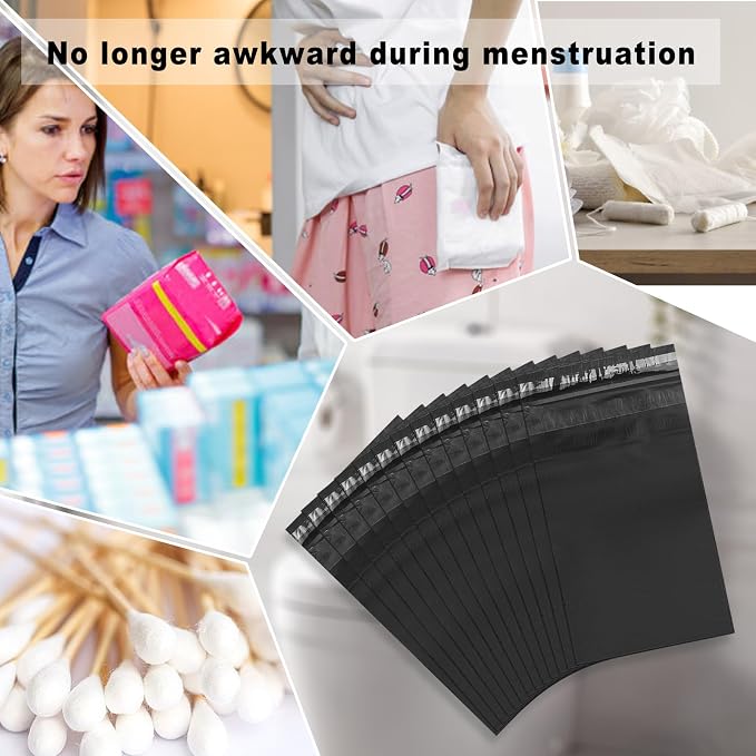 Sanitary Napkin Disposal Bag, Women Personal Disposal Bag, Self Sealing Privacy Protection Sanitary Tampons Bag, Opaque Disposal Sanitary Napkin Bag, 100 Pcs with Zipper Bag 1 Pack(Black)