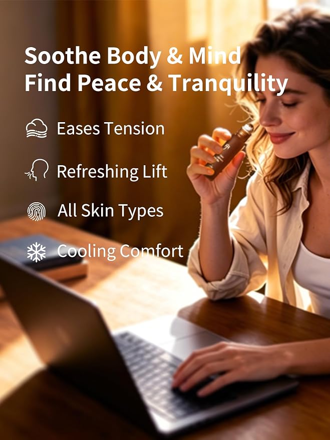 Serenity Calming Roll-On Essential Oil Blend for Stress Relief - with Lavender, Frankincense & Myrrh - 10ml Travel Size, Prediluted & Skin-Safe for Relaxation & Aromatherapy
