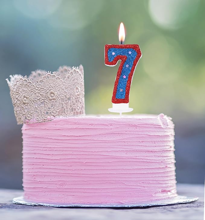 Superheroes Theme 7 Birthday Candle, 3D Blue Hero Captain Number 7 Candle for Birthday Cake Boy Girl 7 Years Old Cake Topper Party Decoration