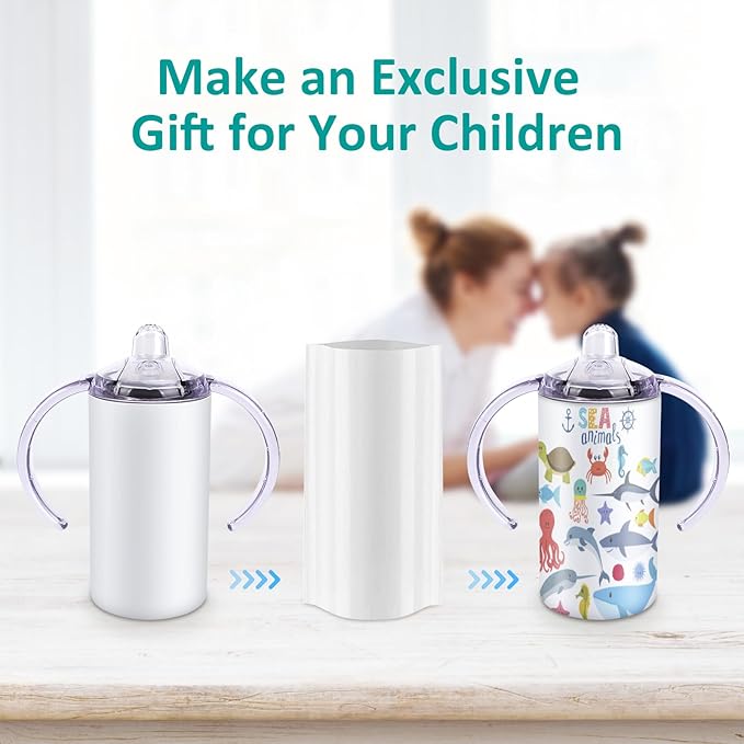 Sublimation Blanks Skinny Sippy Cups, 12oz Spill Proof Stainless Steel Insulated Tumbler with Lid and Straw, Double Wall Water Bottle with Handle for Kids and Children