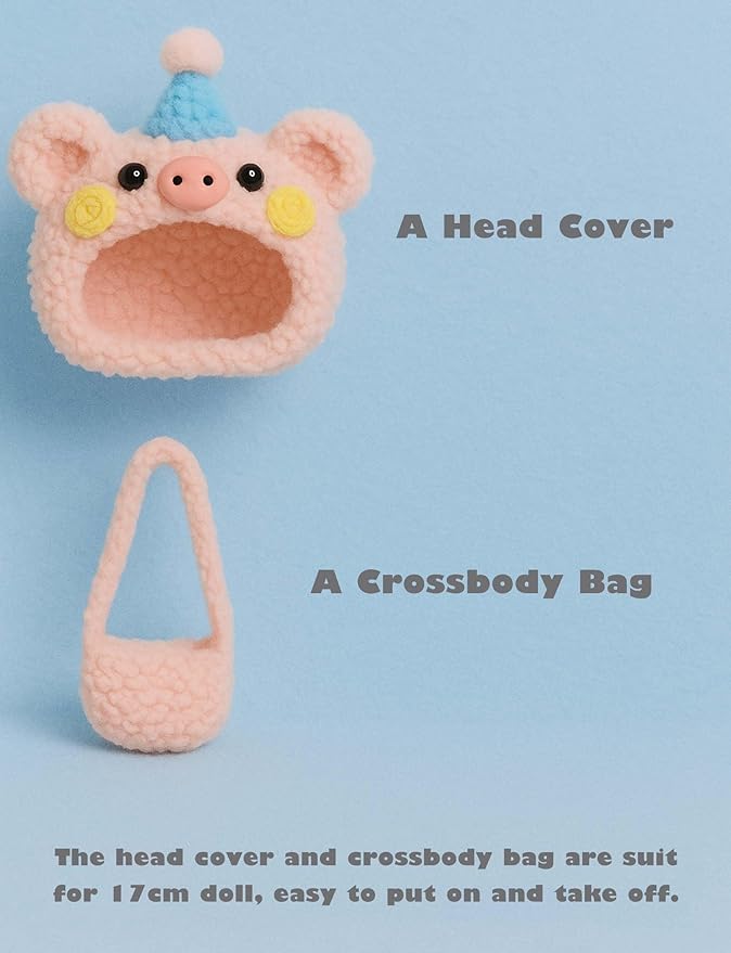 17cm Doll Clothes Outfit (No Doll), Stylish Cute Plush Doll Clothes with Designer Accessories, Doll Outfit for Girl, Pink Pig Style