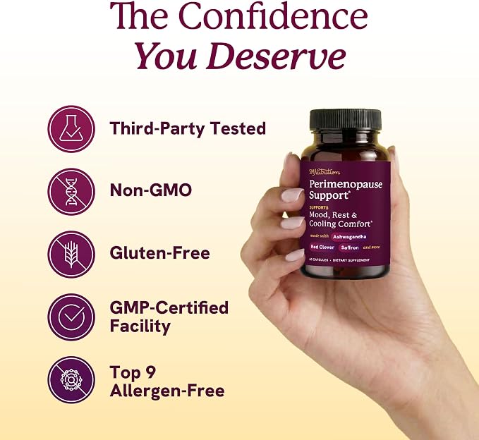 Perimenopause Support for Women Supplement, Hormone Balance, Mood & Sleep | Cycle Regularity & Cooling Support, Black Cohosh Vitex & Saffron, Peri Menopause Supplements for Women, Non-GMO, 60 Capsules