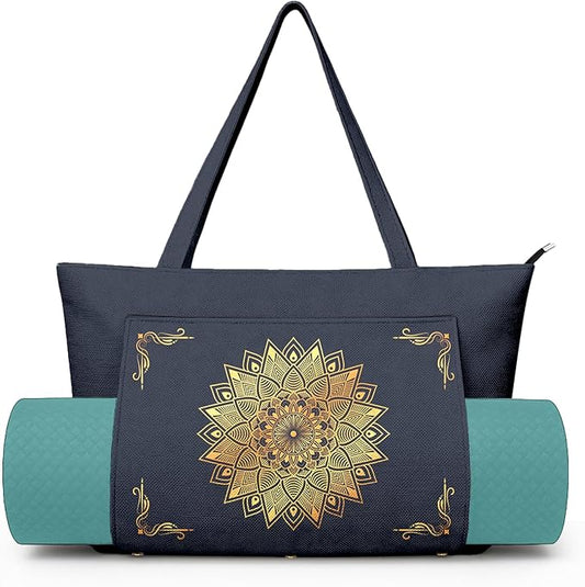 Yoga Bag for Women, Large Canvas Yoga Mat Tote Bag with Yoga Mat Carrier - Large Mat Pocket Fitness Tote for Pilates, Gym, Travel, Office & Beach