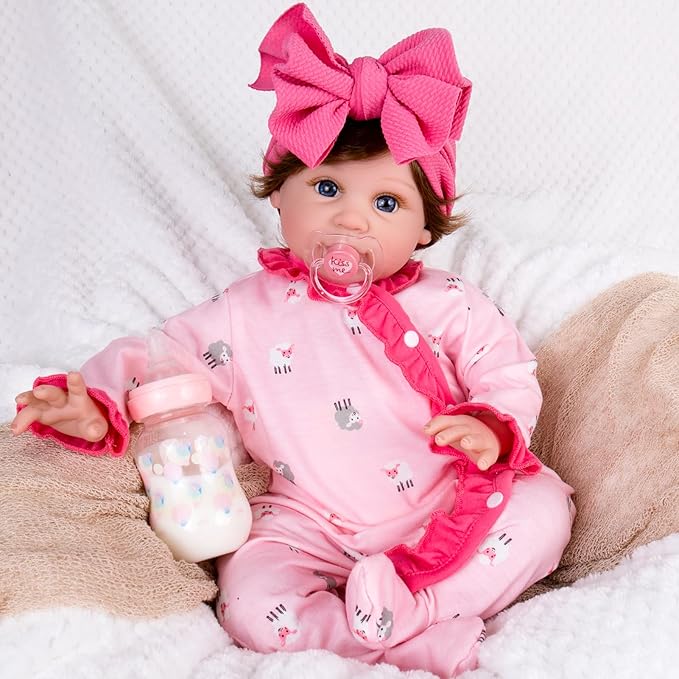 Aori Reborn Baby Dolls 22 Inch Realistic Baby Girl - Lifelike Weighted Newborn with Realistic Wig Hair, Magnetic Pacifier & Pink Outfit, Gift for Collectors, Kids 3+