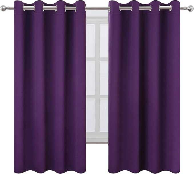 LEMOMO Purple Blackout Curtains 66 x 63 Inch Length/Set of 2 Curtain Panels/Thermal Insulated Room Darkening Blackout Curtains for Bedroom