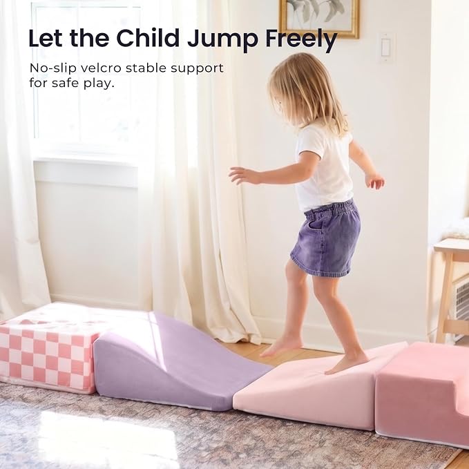 Tiny Land Soft Foam Climbing Blocks for Toddlers, 6-Piece Baby Foam Climbing Blocks, Indoor Playground Climbing Toys, Ideal Gift for Kids Activity Crawling and Sliding Foam Play Set (Pink Pastel)