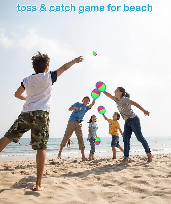 Toss and Catch Ball Set for Kids Outdoor Beach Toys Pool Toys, Catch Game with 6 Paddles and 3 Balls Outdoor Yard Games for 4-12 Years Old Boys Girls Adults