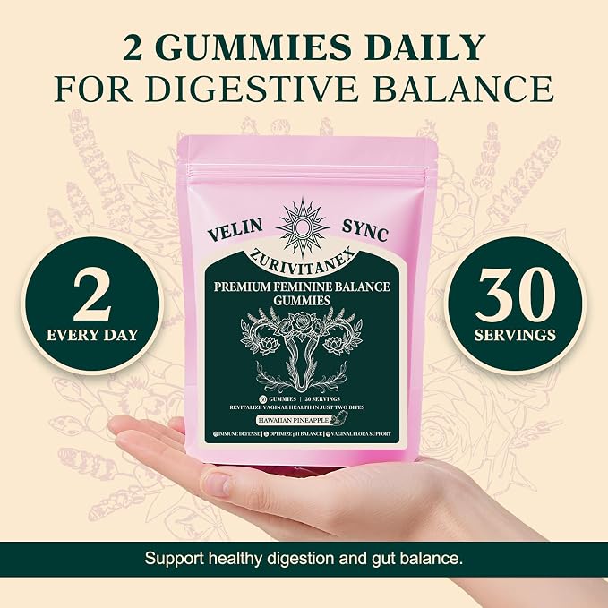 Women’s Daily Probiotic Gummies – Feminine Balance & pH Support – Vegan, Gluten-Free – Pineapple Flavor – 60 Gummies (30 Servings)