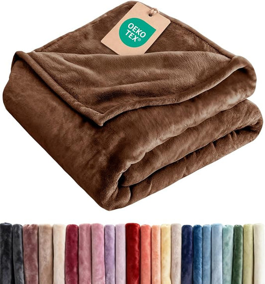Fleece Blanket King Size - Ultra-Soft Warm Flannel Fleece Blanket - Brown | Soft, Warm, Outdoor Picnic Blanket for Camping, Travel, Lightweight, Cozy, Anti-Static, Home Decor Gifts for Men & Women