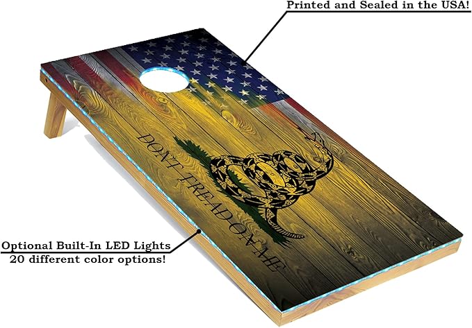 Tailgating Pros 4x2 Regulation Cornhole Boards Flag Set- Includes 8 Bean Bags, Carrying Cases, and Score Keeper - Optional LED Lights