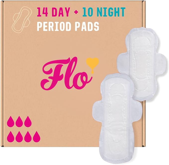 Flo - Day + Night Menstrual Pads (14 Day + 10 Night) - Organic Bamboo Period Pads for Women - Winged + Ultra Thin - Absorbent, Soft, & Breathable - Plant Based - Vegan & Cruelty Free