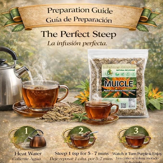 Muicle Herbal Tea (Mexican Honeysuckle) – 4 oz Loose Leaf – 100% Natural, Wildcrafted, Vegan, Non-GMO, Gluten-Free, Caffeine-Free – Authentic Mexican Herbal Infusion – by BexpertsUSA