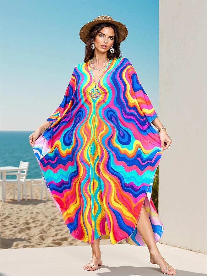 Mumu Dresses for Women Plus Size, Bohemian Kaftan Beach Cover Up Long Maxi Nightgown Soft Loungewear
