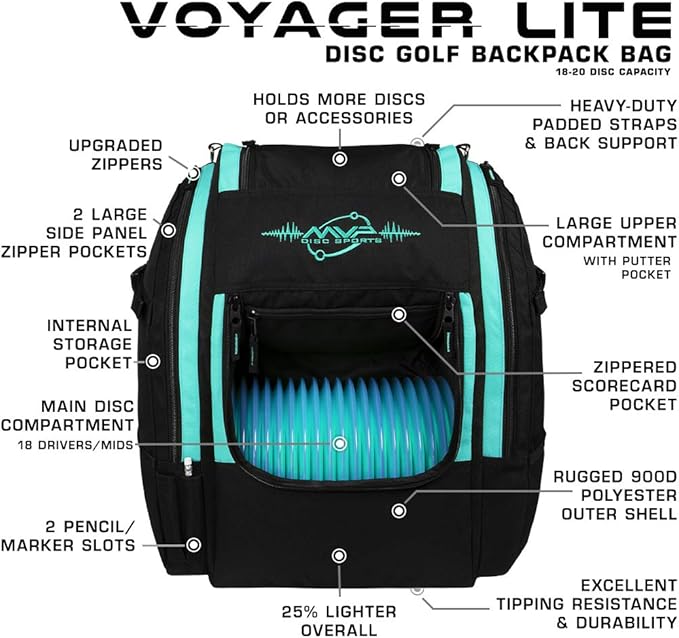 MVP Disc Sports Voyager Lite Backpack Disc Golf Bag (Choose Your Favorite Color)